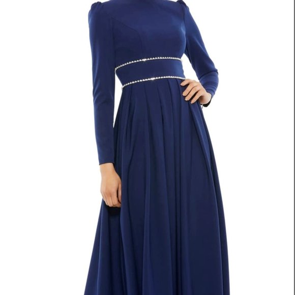 MAC DUGGAL EMPIRE WAIST LONG SLEEVE PLEATED V-NECK GOWN sz 14 - Picture 1 of 5